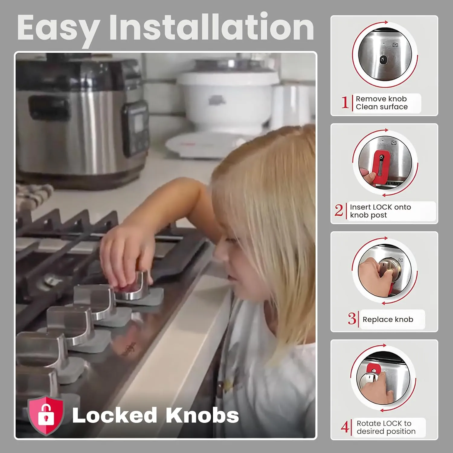Gas Stove Knob Locks - Silicone Stove Knob Safety Covers for Toddlers - Child Proof Cover Set for Small, Big Knobs - Easy to Install Baby Proofing Protectors for Electric Stoves - 5Pcs Black