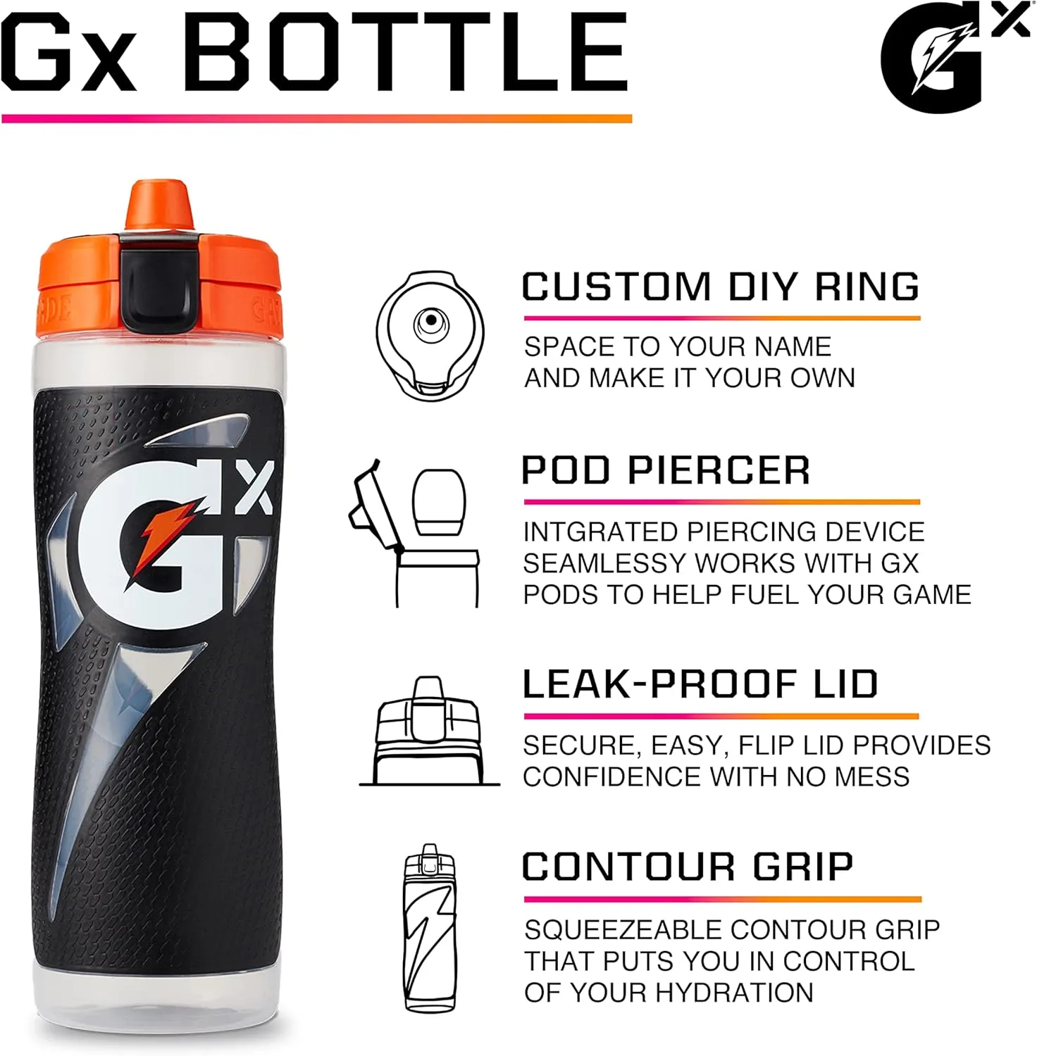 Gatorade Gx Hydration System, Non-Slip Gx Squeeze Bottles & Gx Sports Drink Concentrate Pods,Gray
