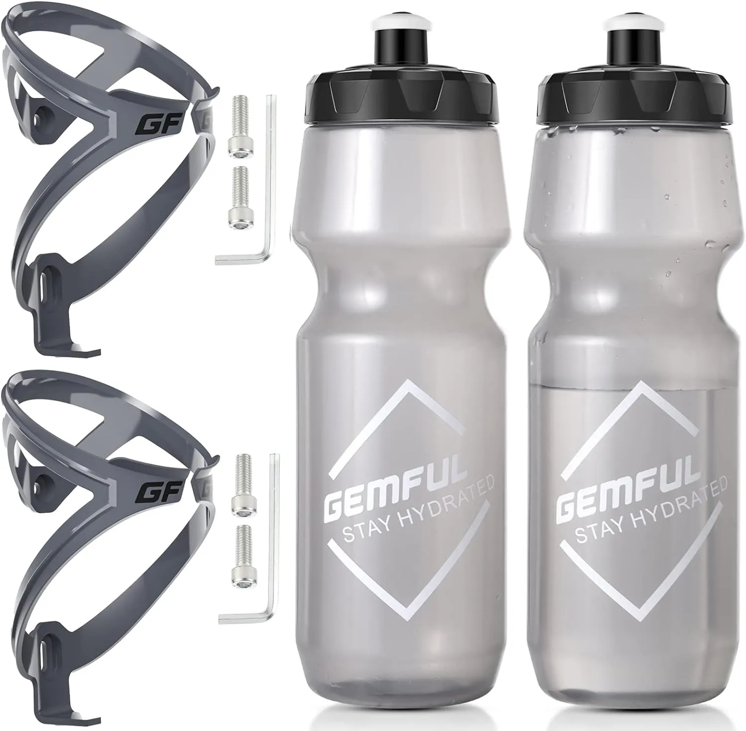 GEMFUL Bike Water Bottles with Bicycle Holder 750ml Mtb Cycling Squeeze 24 oz Sport Bottle 2 Pack