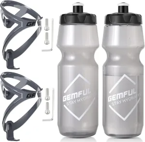 GEMFUL Bike Water Bottles with Bicycle Holder 750ml Mtb Cycling Squeeze 24 oz Sport Bottle 2 Pack