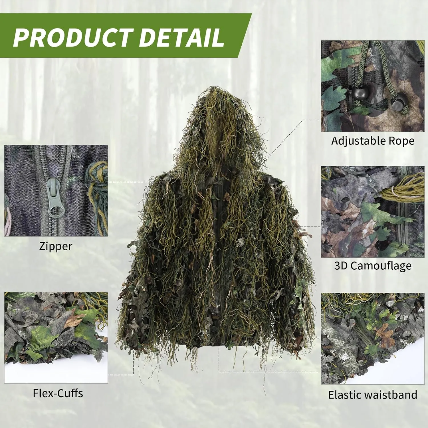Ghillie Suit Gilly Hunting Suits Pants 3D Leaf Camo Camouflage Coveralls Youth Adult Lightweight Clothes for