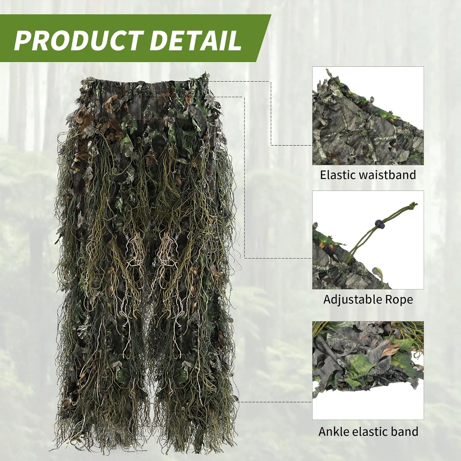 Ghillie Suit Gilly Hunting Suits Pants 3D Leaf Camo Camouflage Coveralls Youth Adult Lightweight Clothes for