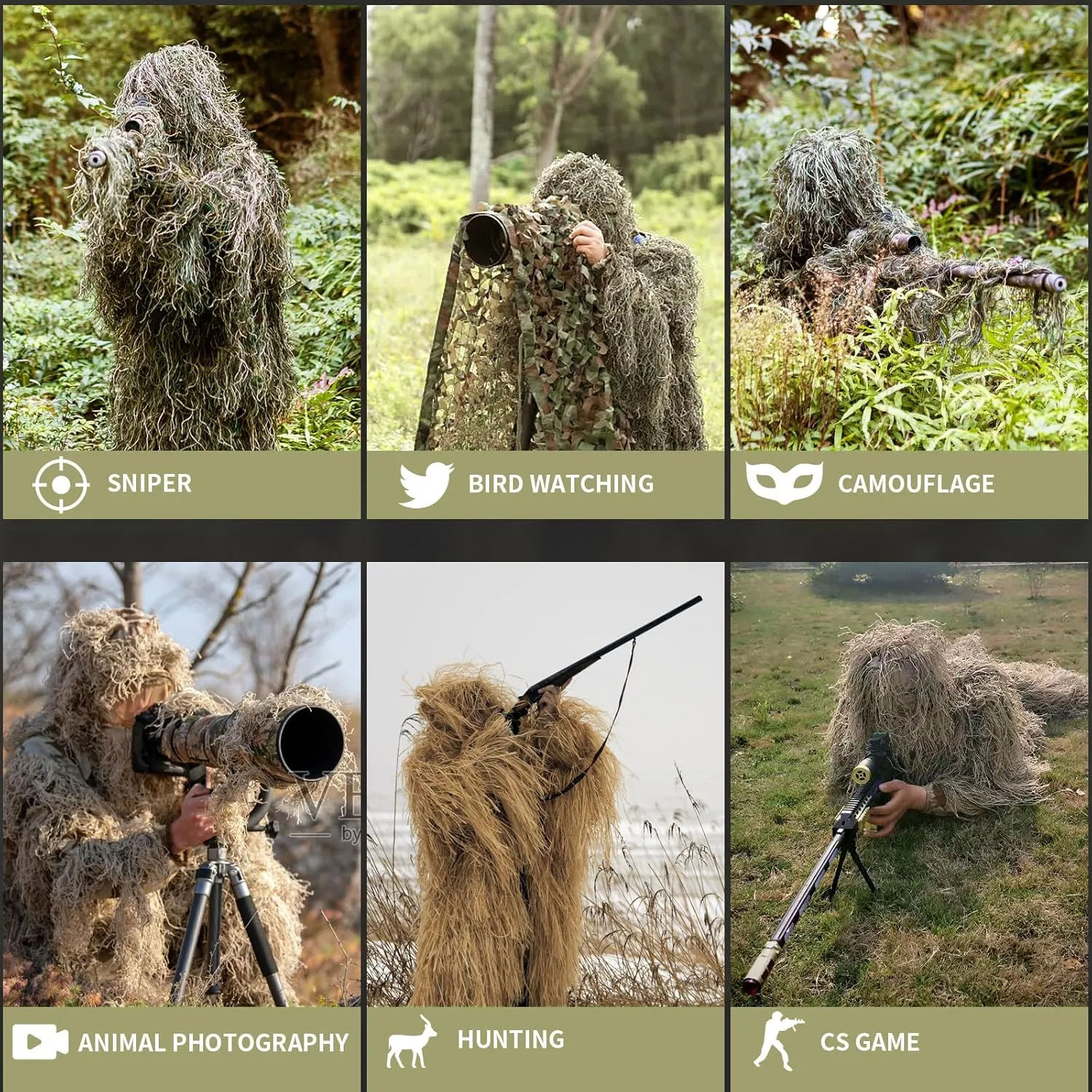 Ghillie Suit Gilly Hunting Suits Pants 3D Leaf Camo Camouflage Coveralls Youth Adult Lightweight Clothes for