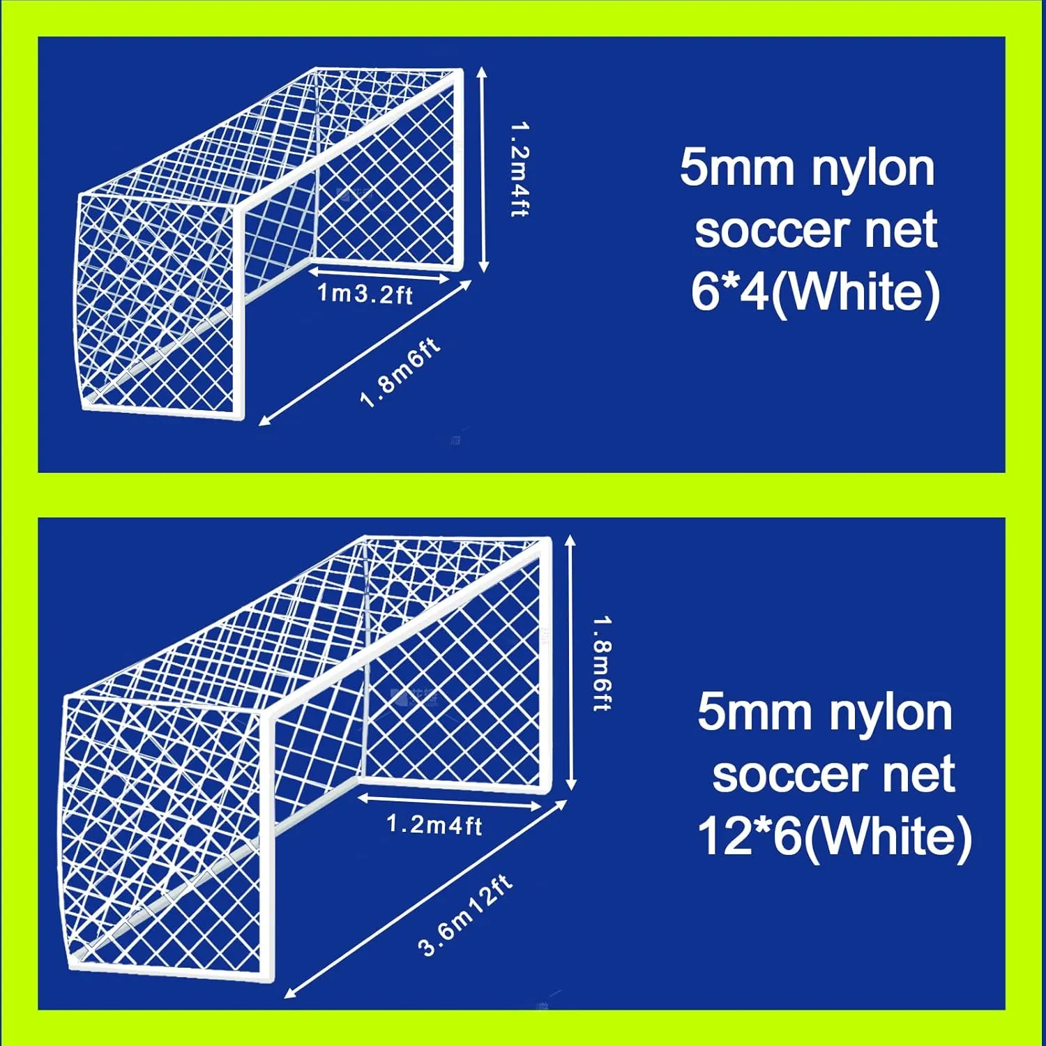 Glow in The Dark Soccer Net,Luminous Soccer Goal,Soccer Goals for Backyard,Soccer Net Replacement,12x6 and 6'x4 Soccer Goal Net Replacement,Post Not Included.