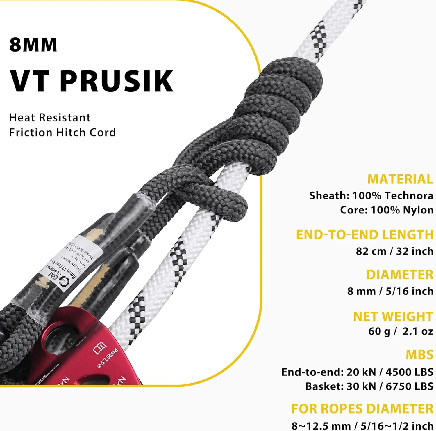 GM CLIMBING 8mm VT Prusik Hitch Cord - 32 inch