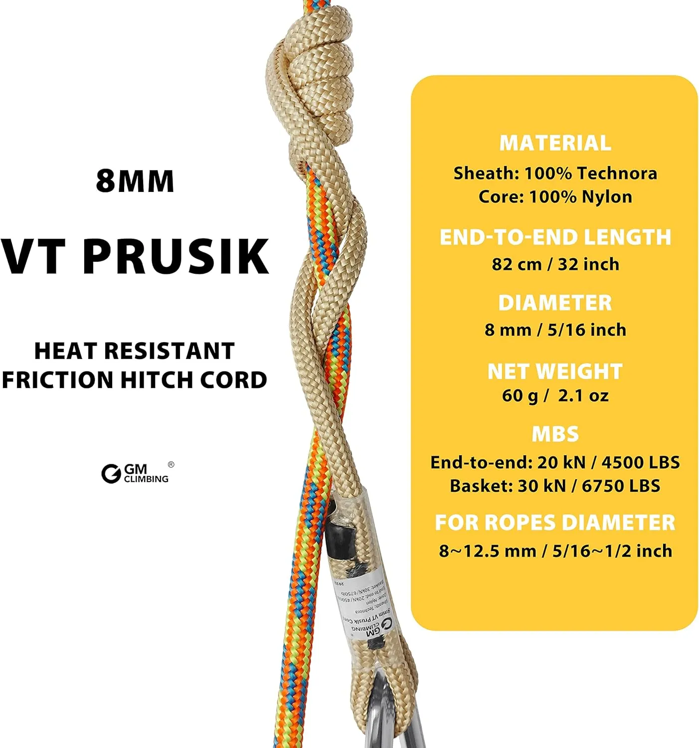 GM CLIMBING 8mm VT Prusik Hitch Cord - 32 inch