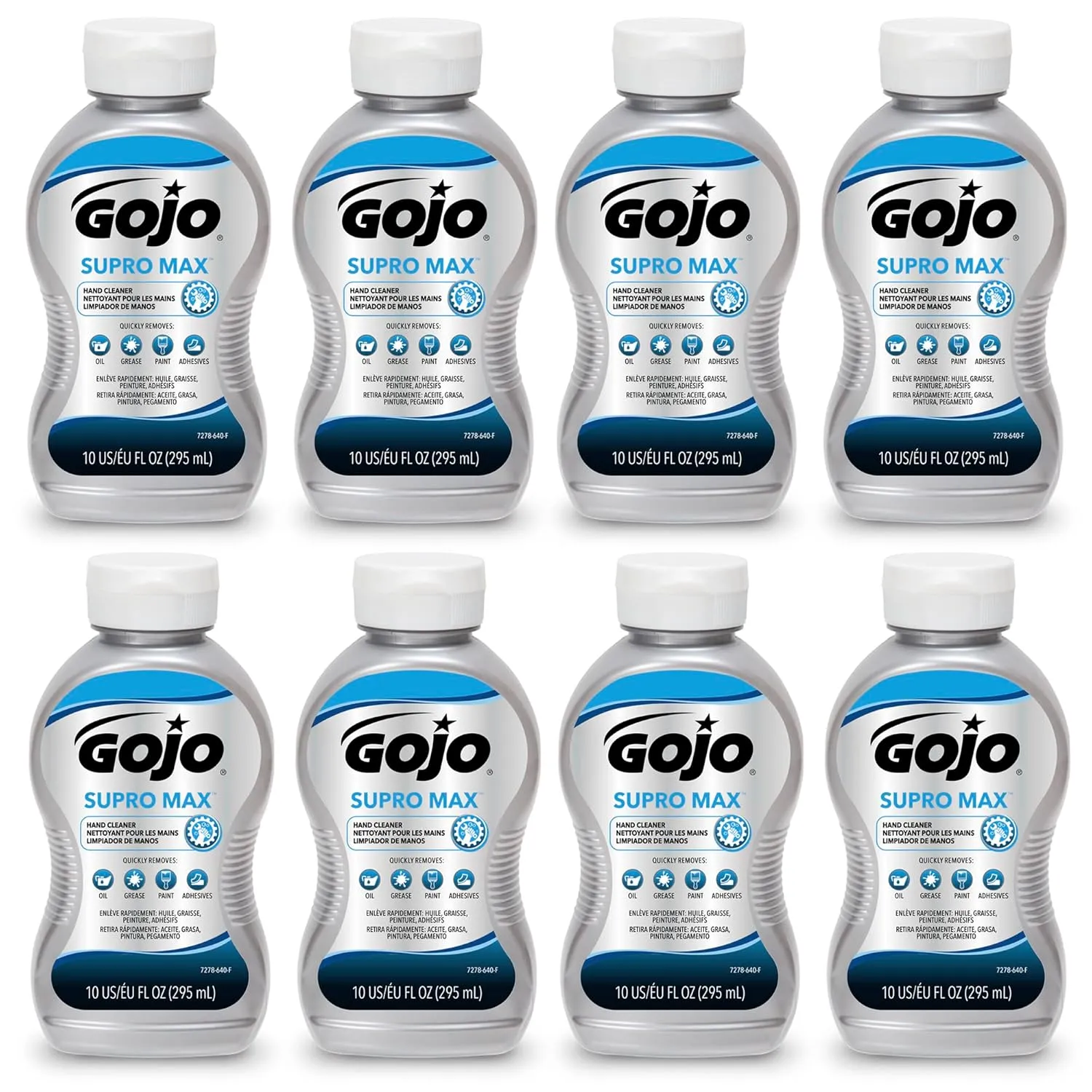 GOJO SUPRO MAX Hand Cleaner, 10 fl oz Heavy Duty Hand Cleaner Squeeze Bottle (Pack of 8) - 7278-08