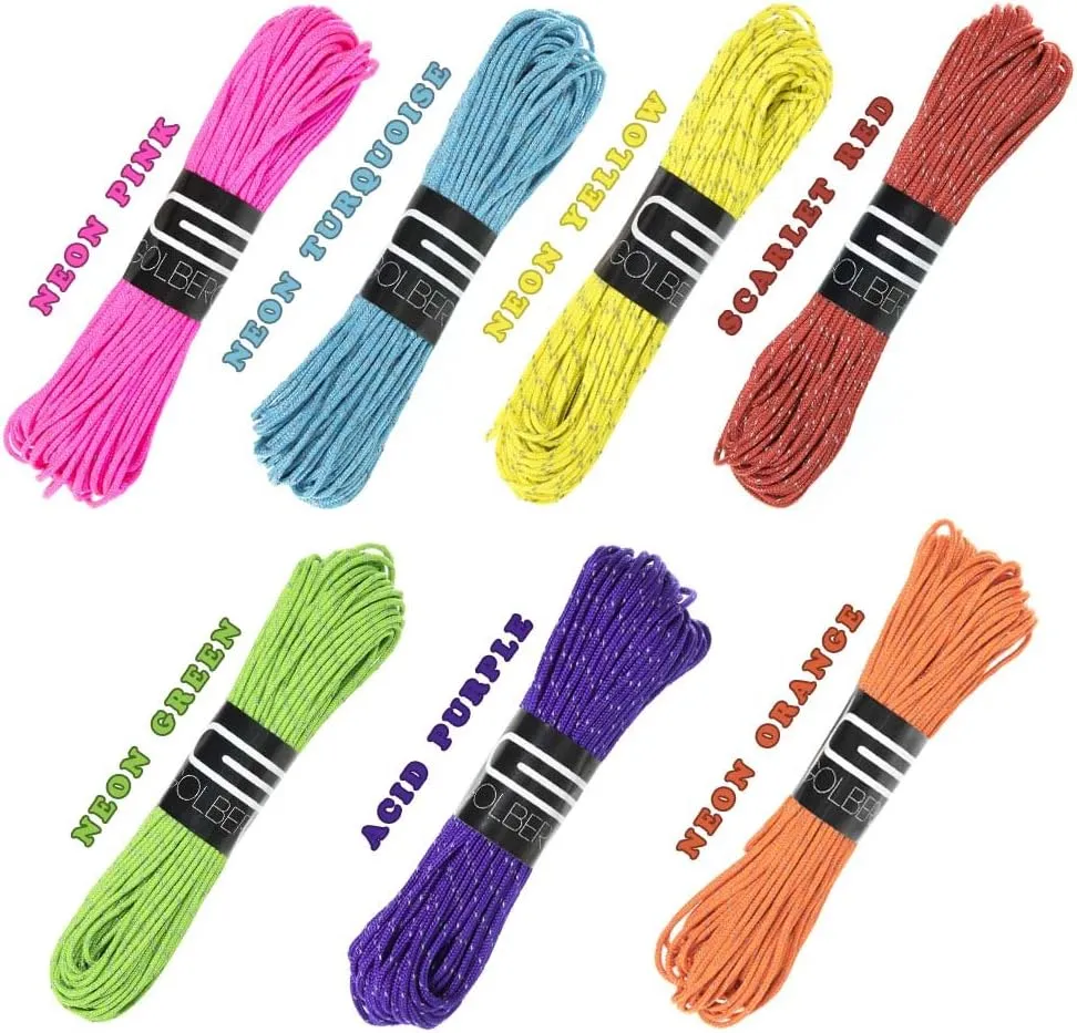 GOLBERG G 1.8mm Fluorescent Reflective 95lb Paracord – 1.8mm Cord in 20 Meters – Perfect for Guyline, Tent Rope, Camping, Hiking – (Reflective Acid Purple/Neon Pink/Neon Turquoise)