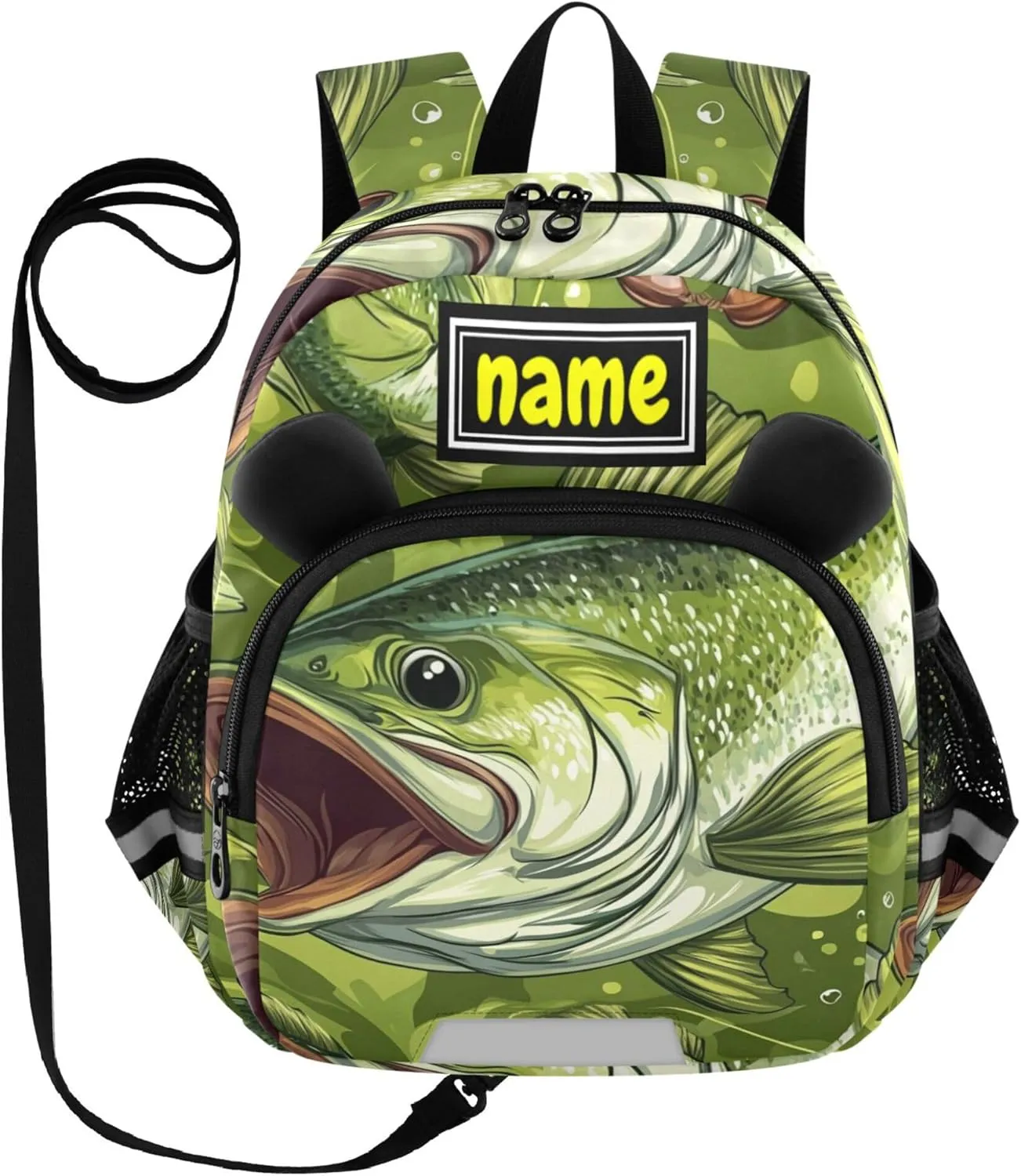 Green Bass Tuna Fish Custom Name Kid's Backpack Personalized Preschool Children Kindergarten Bag Toddler Backpack for Boys Girls Kids