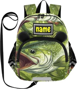 Green Bass Tuna Fish Custom Name Kid's Backpack Personalized Preschool Children Kindergarten Bag Toddler Backpack for Boys Girls Kids
