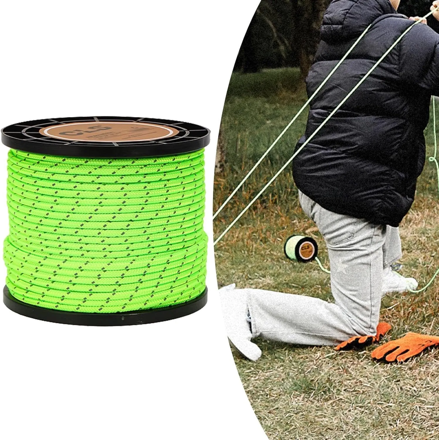 Guy Line Tent Cord Paracord Solid Braid Reflective Tent Rope Camping Rope for Tent Accessory Camping Hiking Outdoor Travel, Bright Green