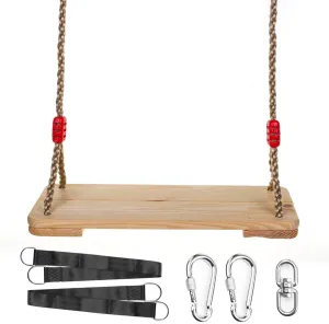 Hanging Wooden Tree Swing for Adult Kids Children Teen with Straps,17x7Inches Classic Swing Seat with Adjustable 90Inches Length Nylon Rope for Playground Home,220lbs Capacity Pine Wood for Oak Branch