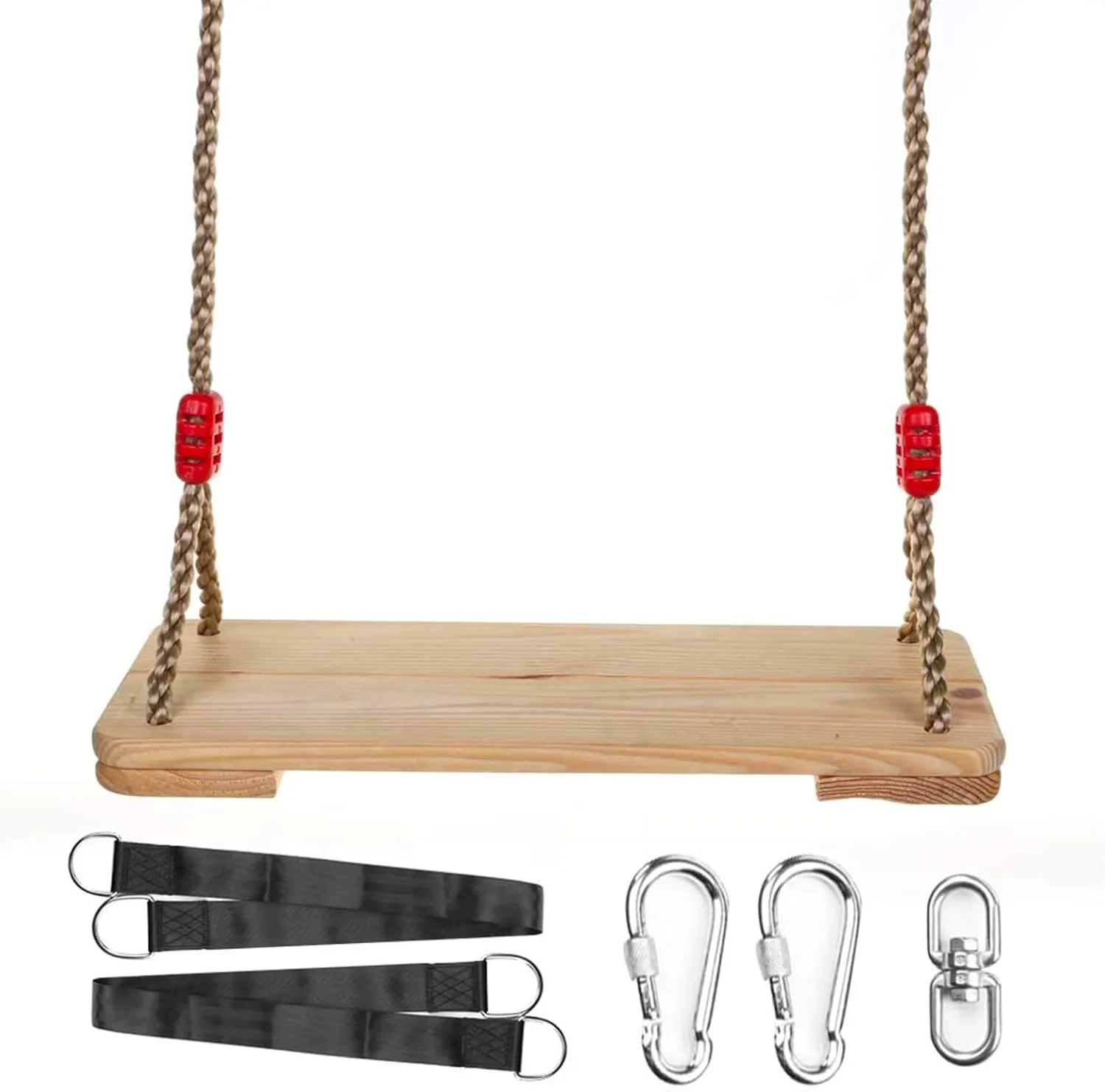 Hanging Wooden Tree Swing for Adult Kids Children Teen with Straps,17x7Inches Classic Swing Seat with Adjustable 90Inches Length Nylon Rope for Playground Home,220lbs Capacity Pine Wood for Oak Branch