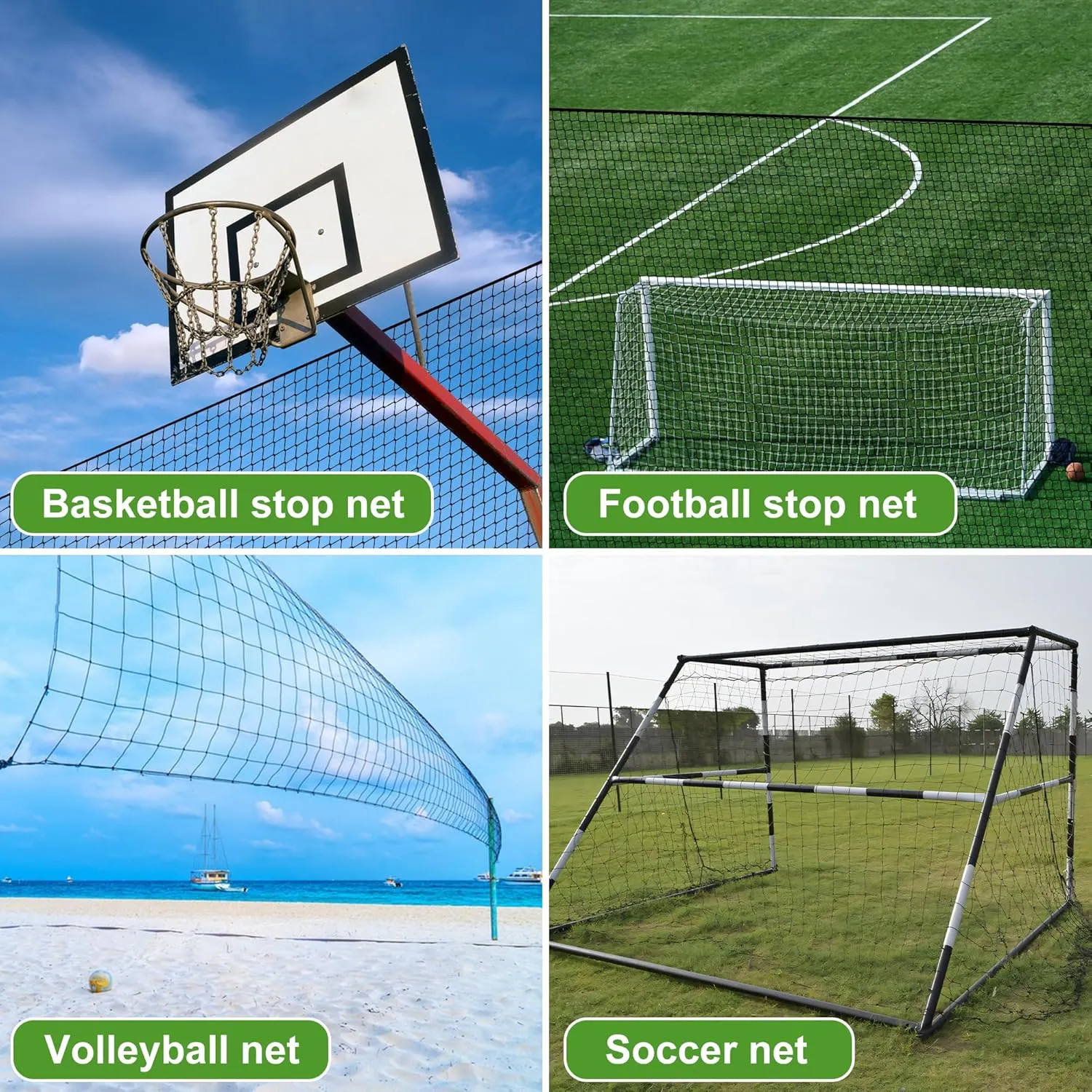 Heavy Duty Nylon Soccer Net, Easy to Install Sport Netting Barrier with Rope and Buckles, 10ft/15ft/20ft/30ft/40ft