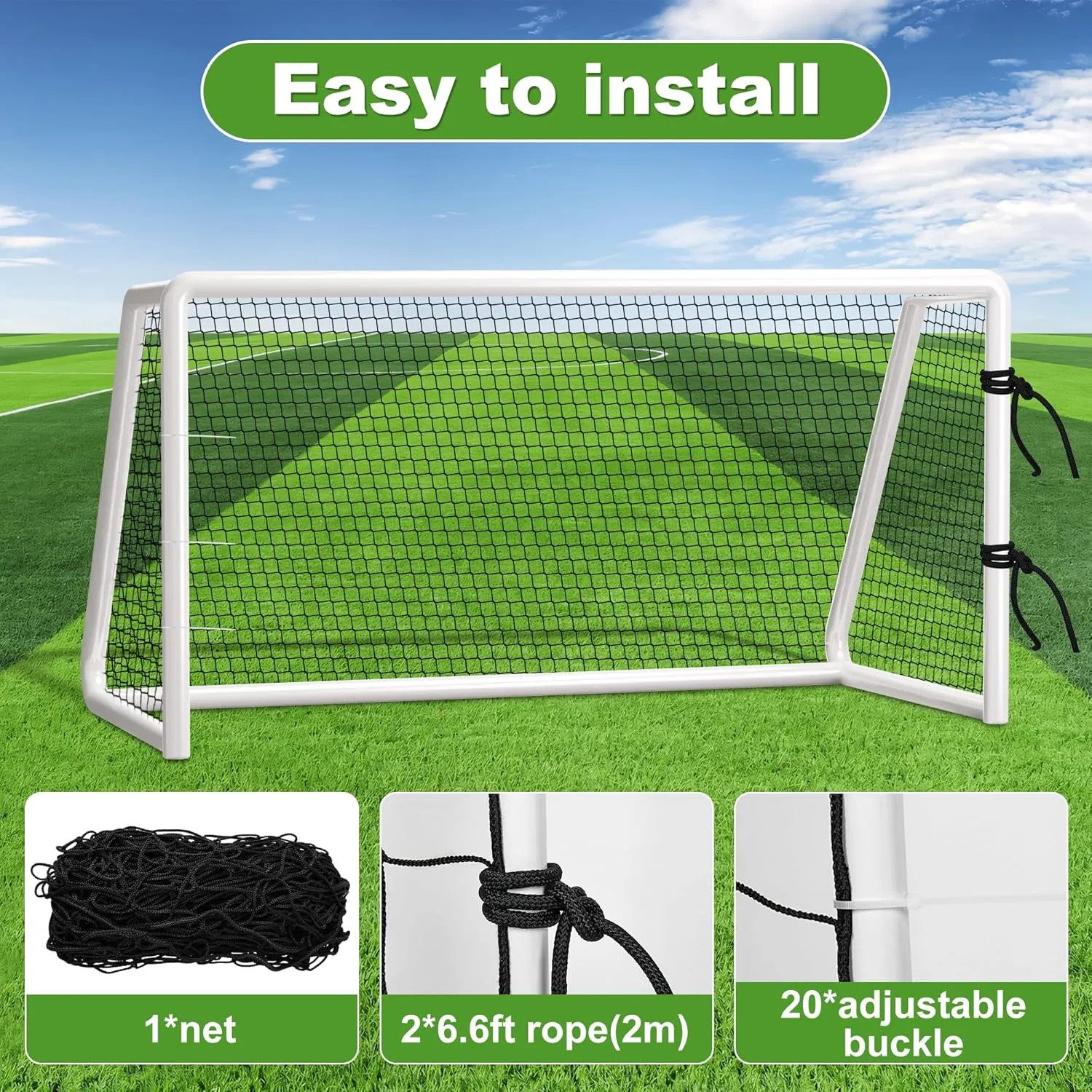 Heavy Duty Nylon Soccer Net, Easy to Install Sport Netting Barrier with Rope and Buckles, 10ft/15ft/20ft/30ft/40ft