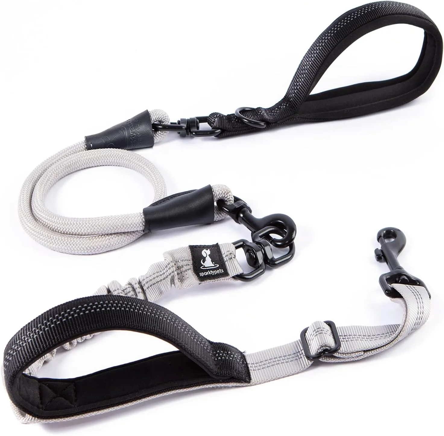 Heavy Duty Rope Bungee Leash for Large and Medium Dogs with Anti-Pull for Shock Absorption - No Slip Reflective Leash for Outside (Adjustable Premium Silver, Bungee Leash- 5.5 Ft)