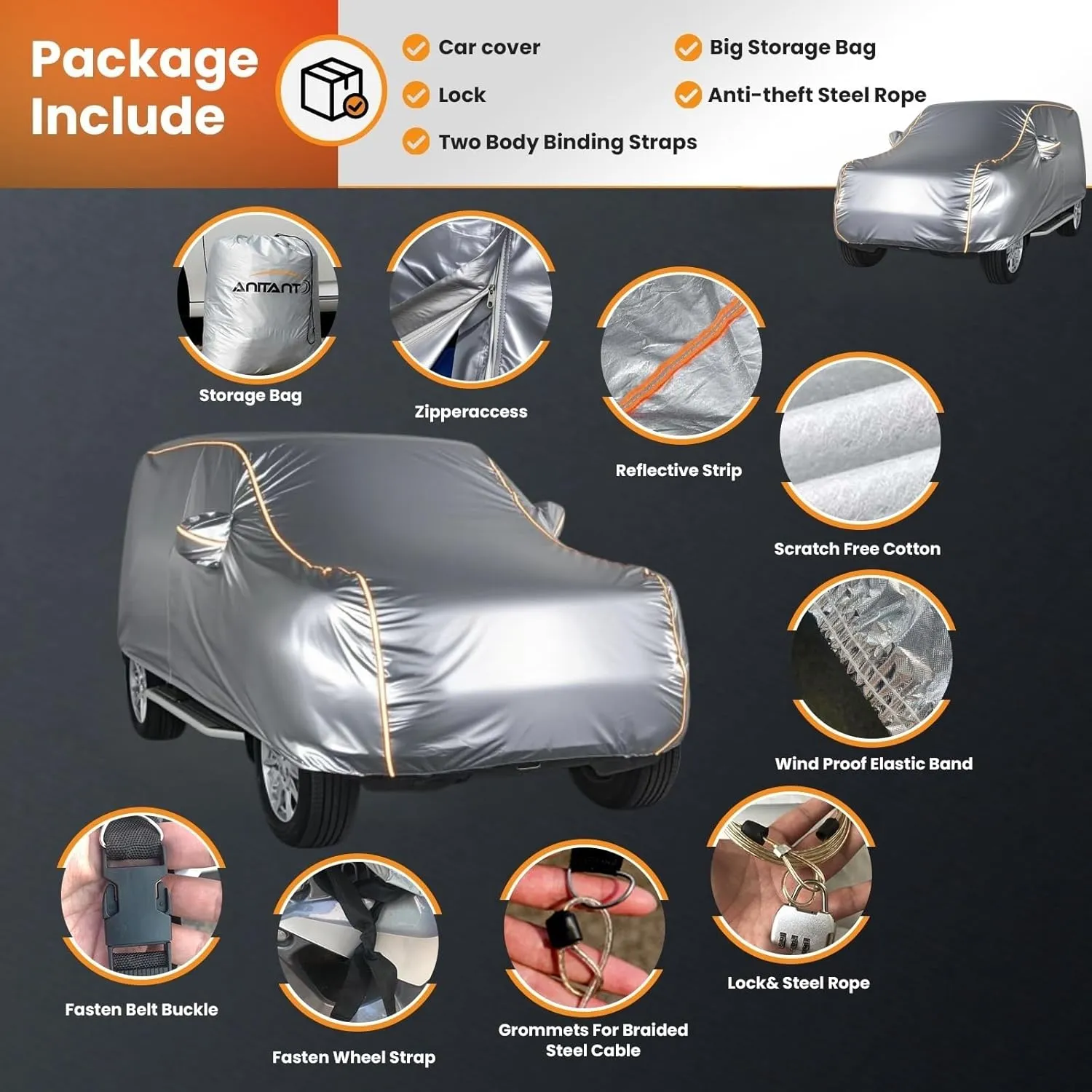 Heavy Duty SUV Cover Full Exterior Covers Waterproof All Weather Durability Car Cover UV Rain Protection Fit SUV 191" to 200"