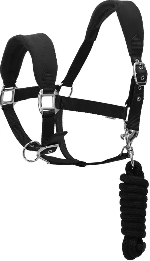 Henri de Rivel Ergonomic Comfort Halter and Lead Rope Set-Black-Cob