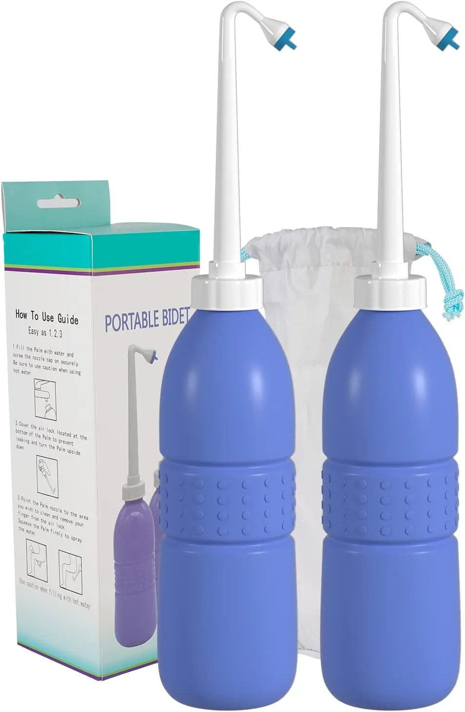 Hibbent 2 Pack Travel Bidet Bottle, Portable Bidet Sprayer Hand held Bidet 620ml for Personal Hygiene Care, On-The-Go Travel Bag Extra Long Pointed Nozzle Spray for Women, Baby and Elderly-Purple
