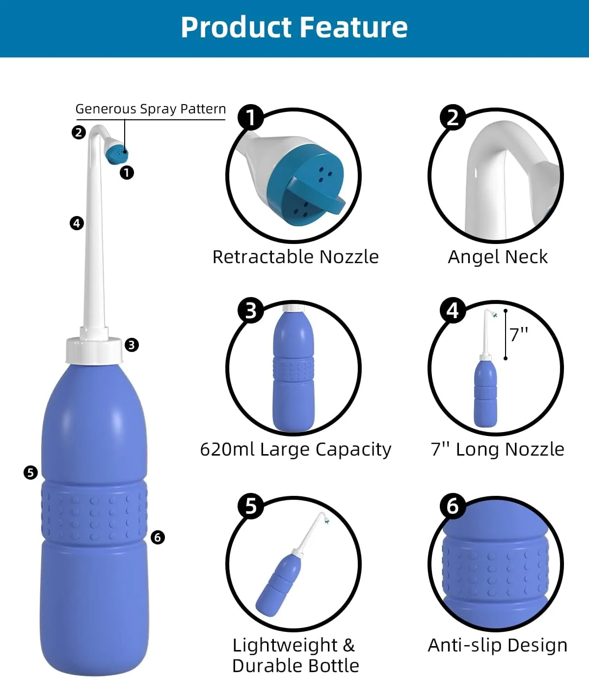Hibbent 2 Pack Travel Bidet Bottle, Portable Bidet Sprayer Hand held Bidet 620ml for Personal Hygiene Care, On-The-Go Travel Bag Extra Long Pointed Nozzle Spray for Women, Baby and Elderly-Purple