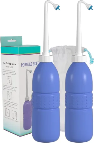 Hibbent 2 Pack Travel Bidet Bottle, Portable Bidet Sprayer Hand held Bidet 620ml for Personal Hygiene Care, On-The-Go Travel Bag Extra Long Pointed Nozzle Spray for Women, Baby and Elderly-Purple