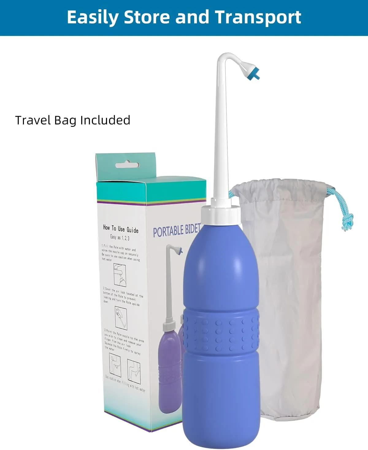Hibbent 2 Pack Travel Bidet Bottle, Portable Bidet Sprayer Hand held Bidet 620ml for Personal Hygiene Care, On-The-Go Travel Bag Extra Long Pointed Nozzle Spray for Women, Baby and Elderly-Purple