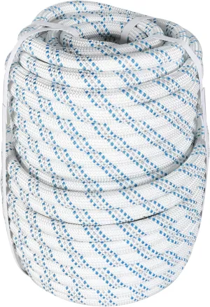 High Strength Braid Cord Nylon Pulling Rope Polyester Rope Multipurpose Bull Arborist Rigging 3/4in x 150ft White Grey Blue