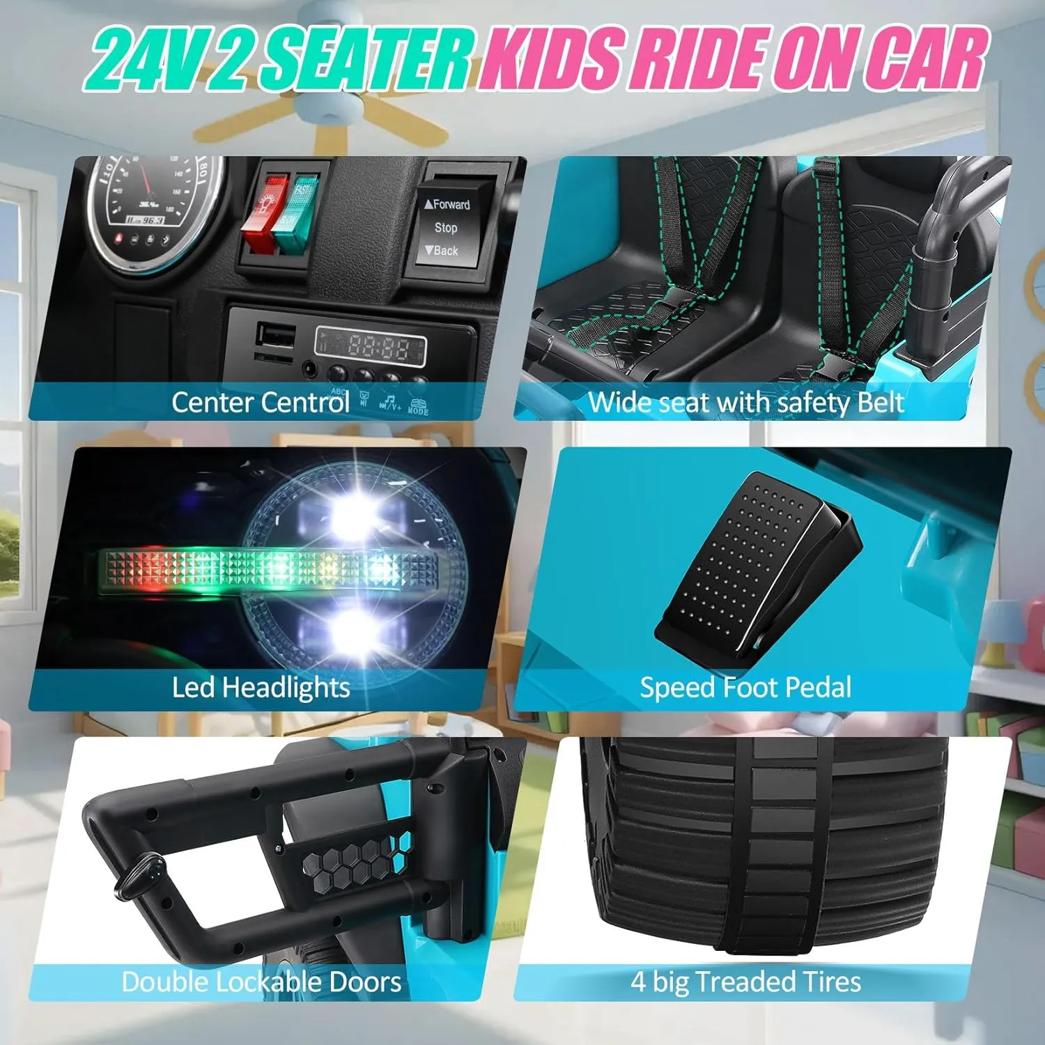 Hikole 24V Ride on Cars for Big Kids, w/Remote Control, 4wd/2wd Switch, Big Wheel Car SUV, 5Mph, Driving/Reverse, 20" Spacious Seat, Wheeler Suspension, Driving Sounds, Shovel, Music Player, Blue