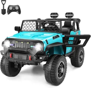 Hikole 24V Ride on Cars for Big Kids, w/Remote Control, 4wd/2wd Switch, Big Wheel Car SUV, 5Mph, Driving/Reverse, 20" Spacious Seat, Wheeler Suspension, Driving Sounds, Shovel, Music Player, Blue