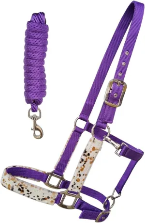 Horse Nylon Hair-on Inlay Adjustable Halter w/Lead Rope 606209