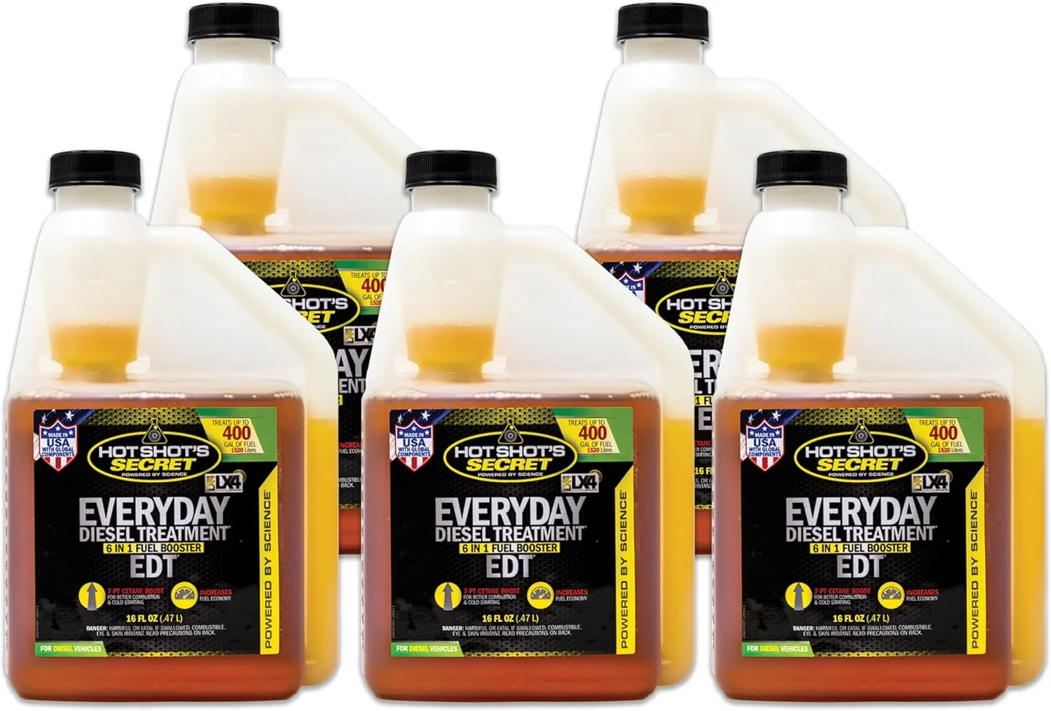 Hot Shot's Secret Everyday Diesel Treatment 16 oz. (5 Pack) Squeeze Bottle, 6-in-1 Diesel Additive - Injector Cleaner, Fuel System Cleaner, Fuel Additive Boosts Cetane