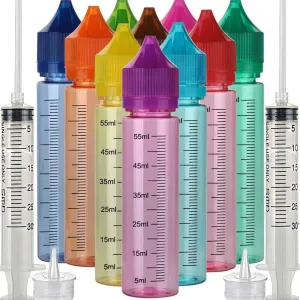 HUIZHU 10pcs 60ml Soft PET Unicorn Dropper bottle Detachable liquid refill bottle liquid applicator Bottle (Rainbow bottle Rainbow cap, 60ml x 10pcs)