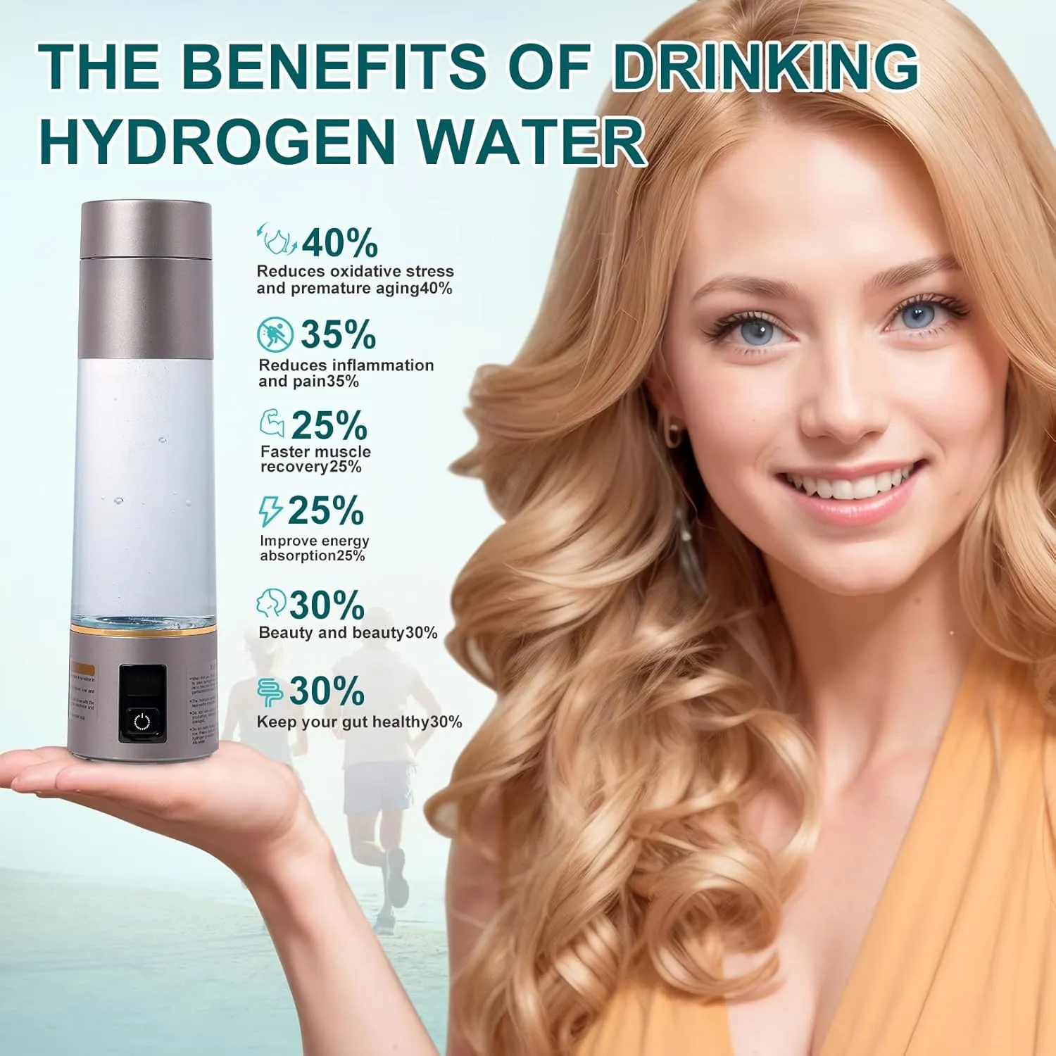 Hydrogen Water Bottle, Hydrogen Water Bottle Generator, 4000PPB , LED Display Screen, adopting PEM and SPE Technology, The Best Gift for Mother's Day