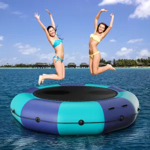 Inflatable Water Trampoline for Lake, 6FT/10FT/12FT/15FT Recreational Floating Water Bouncer with 500W Electric Inflator & Rope Ladder, Kids Adults Portable Pool Trampoline Swim Platform