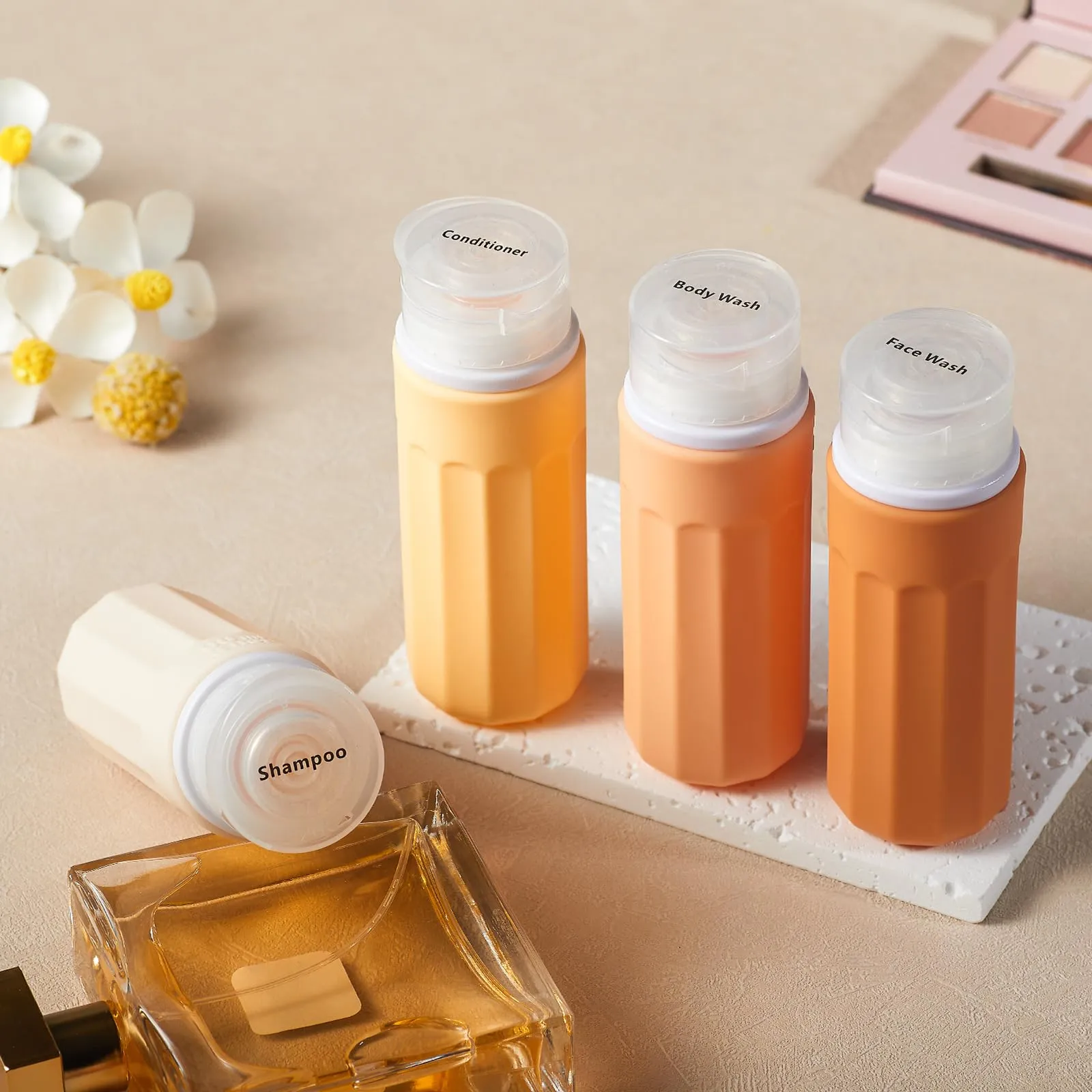 INSFIT Travel Bottles for Toiletries, TSA Approved 3oz Travel Size Containers, BPA Free Leak Proof Squeezable Silicone Tubes for Shampoo Conditioner Lotion Body Wash with Labels