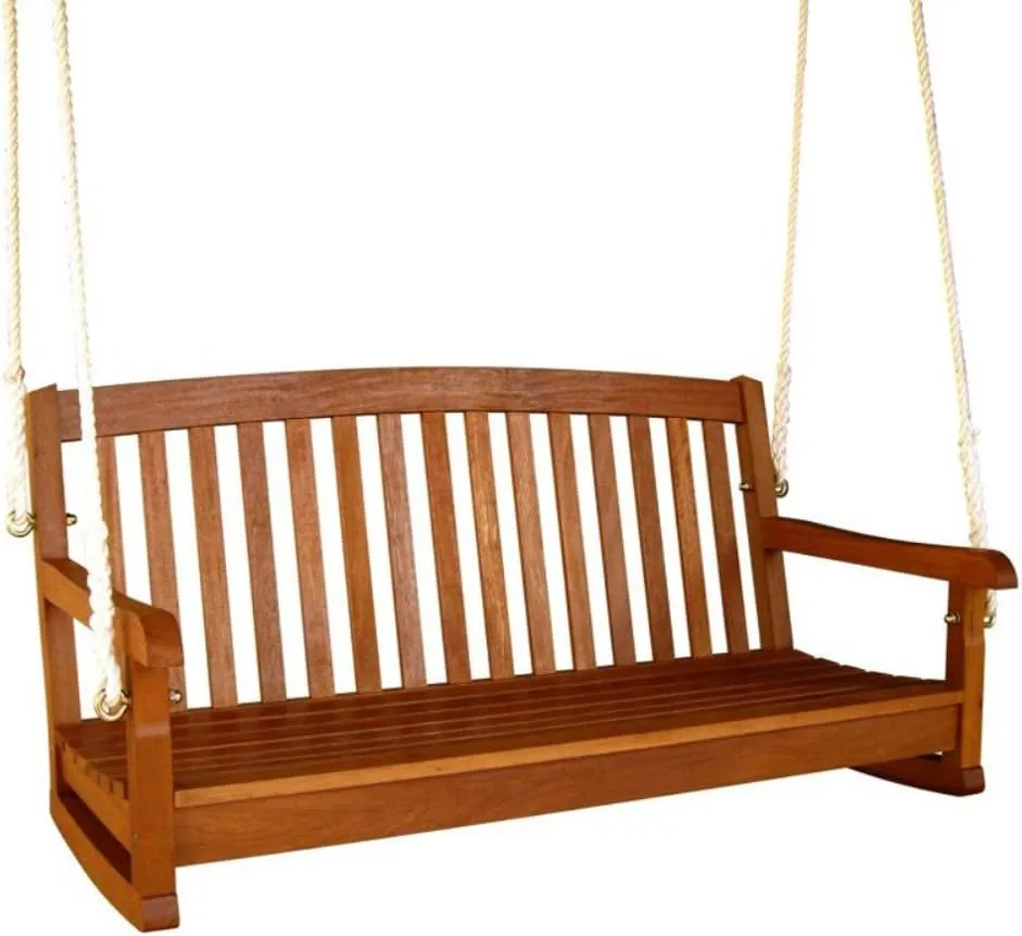 International Caravan Furniture Piece Royal Tahiti Curved Back Wood Two Seated Swing