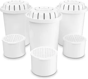 Invigorated Water - 3-Pack Alkaline Water Filter PH001 with 3-Pack PH002 UF Membrane Replacement for Water Filter Pitchers (PH001: 96 Gallons/Filter, PH002: 264 Gallons/Filter)