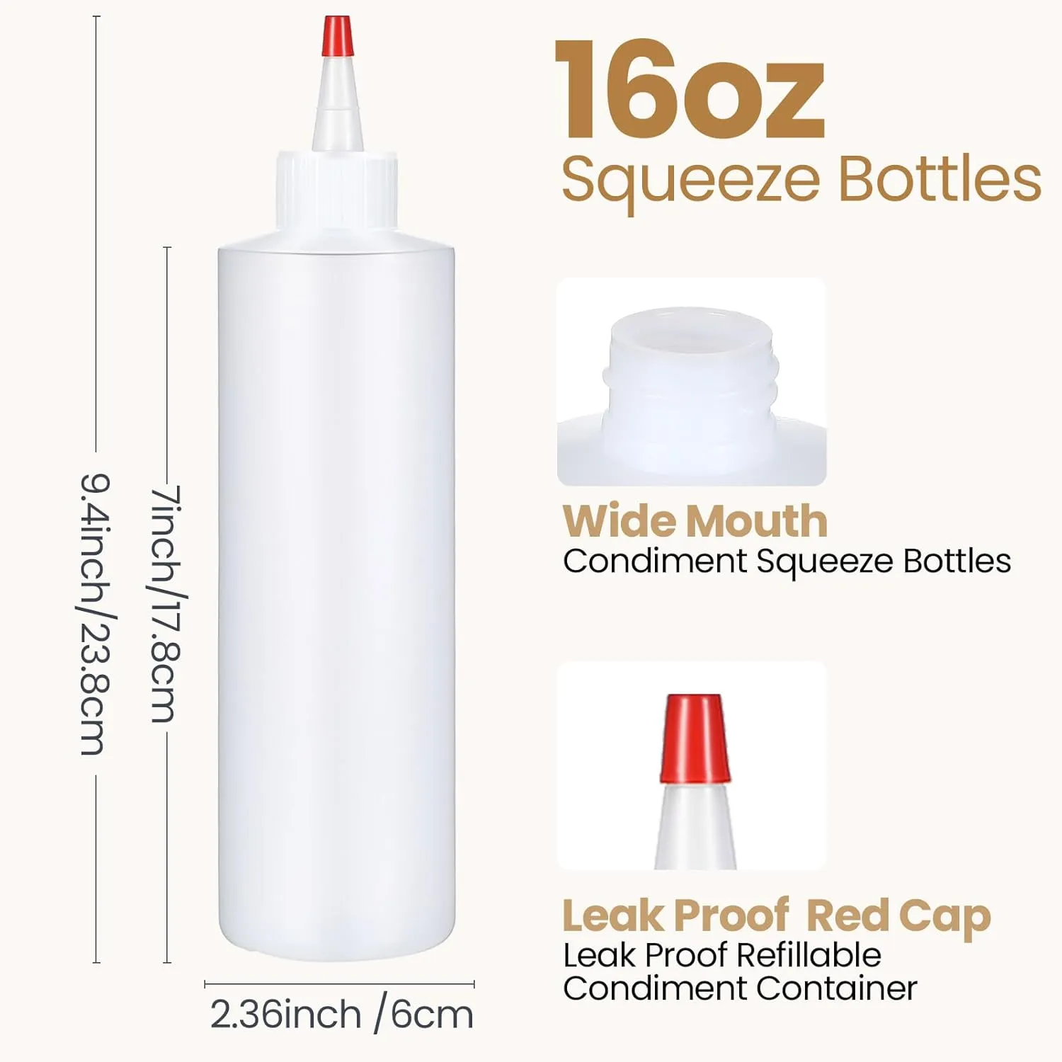 Irenare 30 Pack Plastic Condiment Squeeze Bottles for Sauces Empty Squirt Bottle with Top Cap for Condiment BBQ, Dressing, Paint, Workshop, Crafts(Red,16 oz)