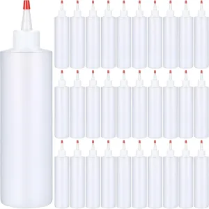 Irenare 30 Pack Plastic Condiment Squeeze Bottles for Sauces Empty Squirt Bottle with Top Cap for Condiment BBQ, Dressing, Paint, Workshop, Crafts(Red,16 oz)