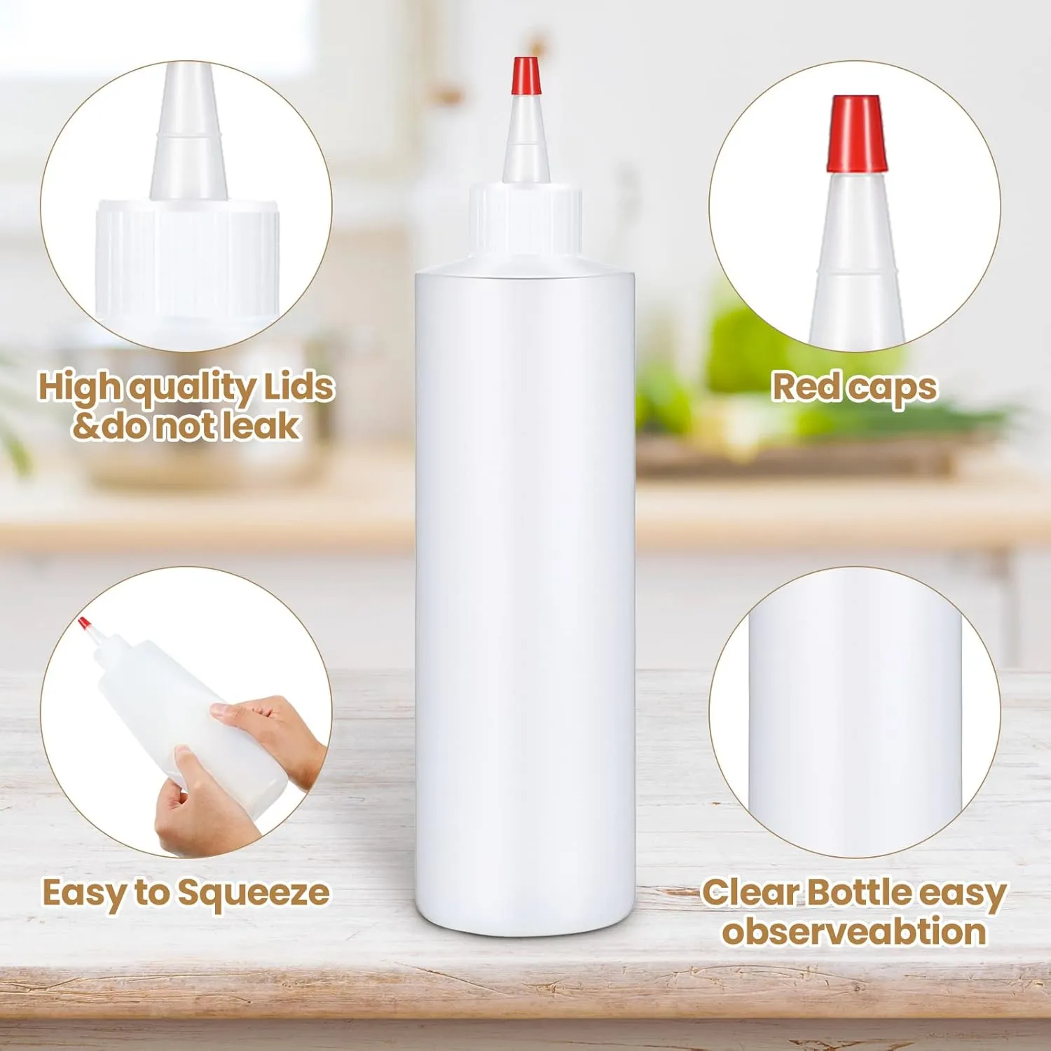Irenare 30 Pack Plastic Condiment Squeeze Bottles for Sauces Empty Squirt Bottle with Top Cap for Condiment BBQ, Dressing, Paint, Workshop, Crafts(Red,16 oz)