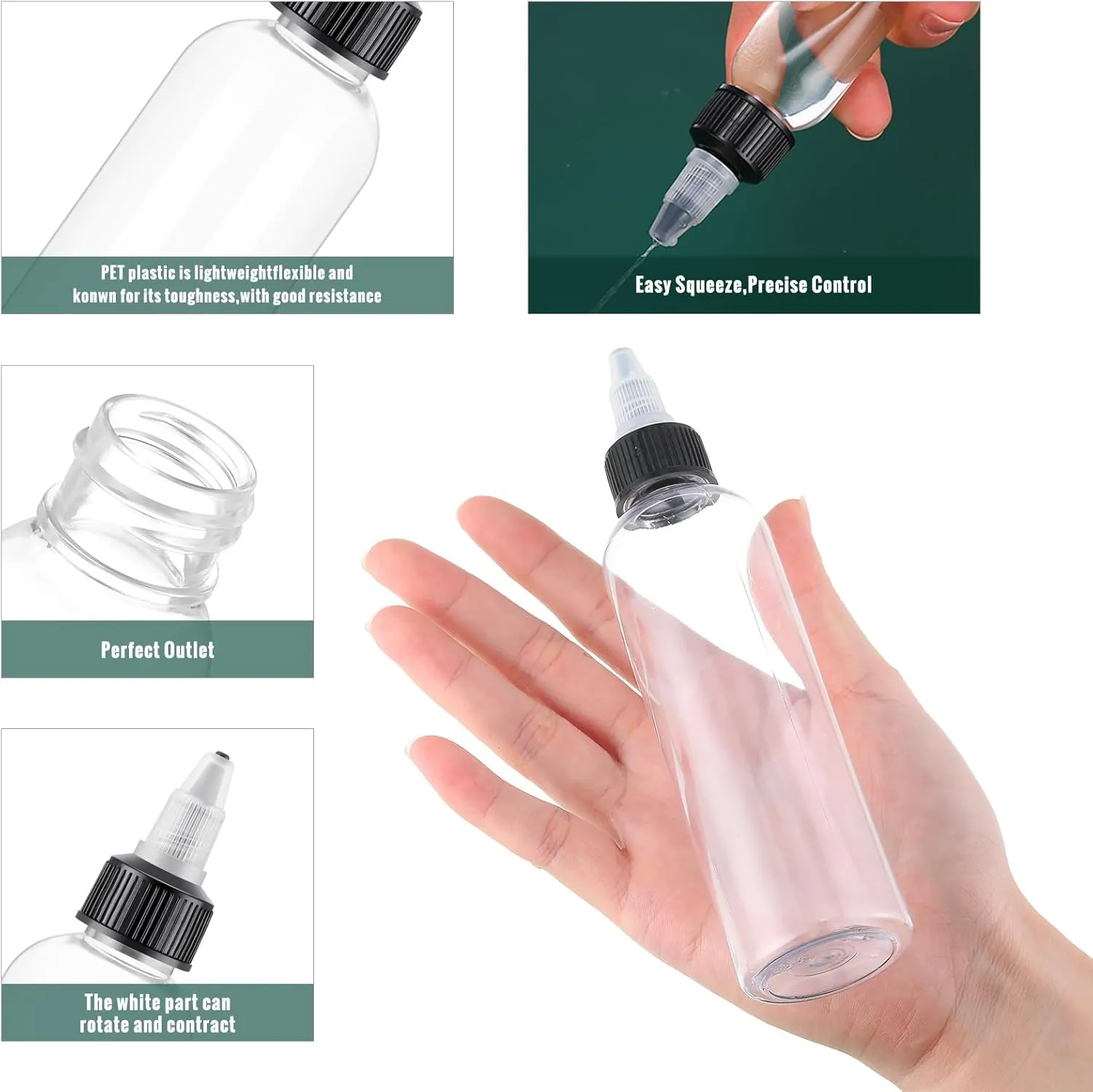 Irenare 50 Pcs 4 oz Plastic Squeeze Bottles Bulk Boston Dispensing Empty Hair Oil Bottles with 20/410 Twist Top Cap for Essential Oils, Hair Applicator, Liquids, Condiment Dispenser