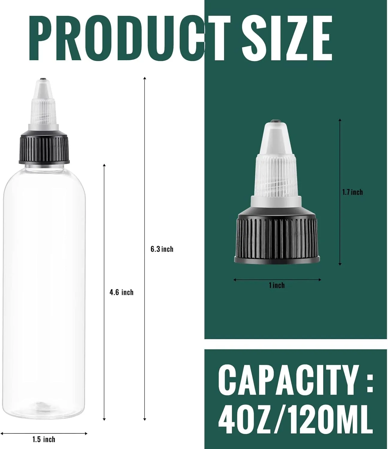 Irenare 50 Pcs 4 oz Plastic Squeeze Bottles Bulk Boston Dispensing Empty Hair Oil Bottles with 20/410 Twist Top Cap for Essential Oils, Hair Applicator, Liquids, Condiment Dispenser