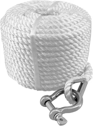 ISURE MARINE Solid Braid Nylon Anchor Rope (3/8" x 100') Anchor Line Boat Anchor Rope with Stainless Steel Thimble & Shackle