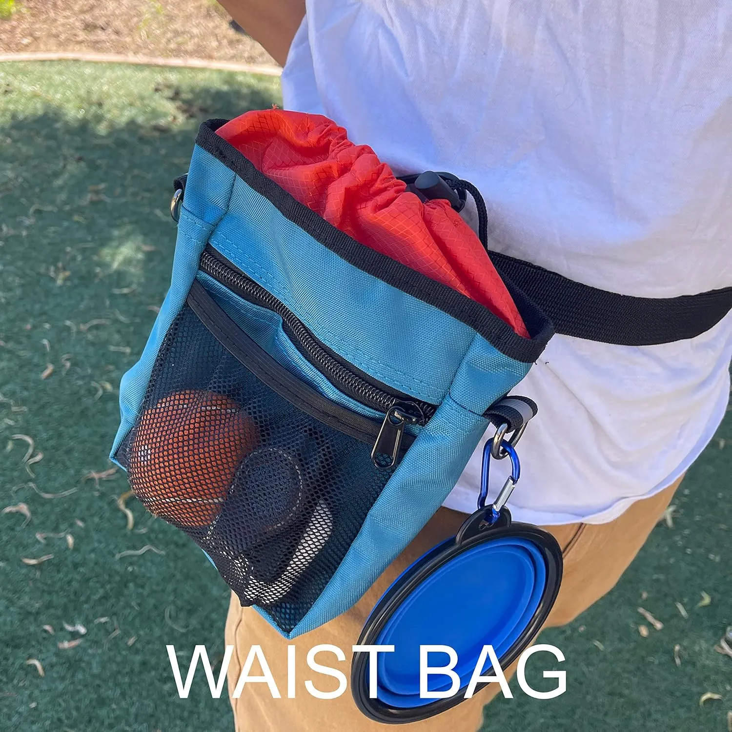 Jalousie Dog Training Pouch with Training Clicker and Water Bowl - 5 Ways to Wear - Carry Toys, Treats for Positive Reinforcement - Built-in Poop Bag Dispenser (Grey)