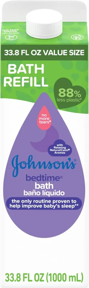 Johnson's Bedtime Bath with Relaxing & Soothing NaturalCalm Aromas, Hypoallergenic, Gentle & Tear-Free Nighttime Bubble Bath for Babies & Kids, Value Size Refill, 33.8 fl. Oz