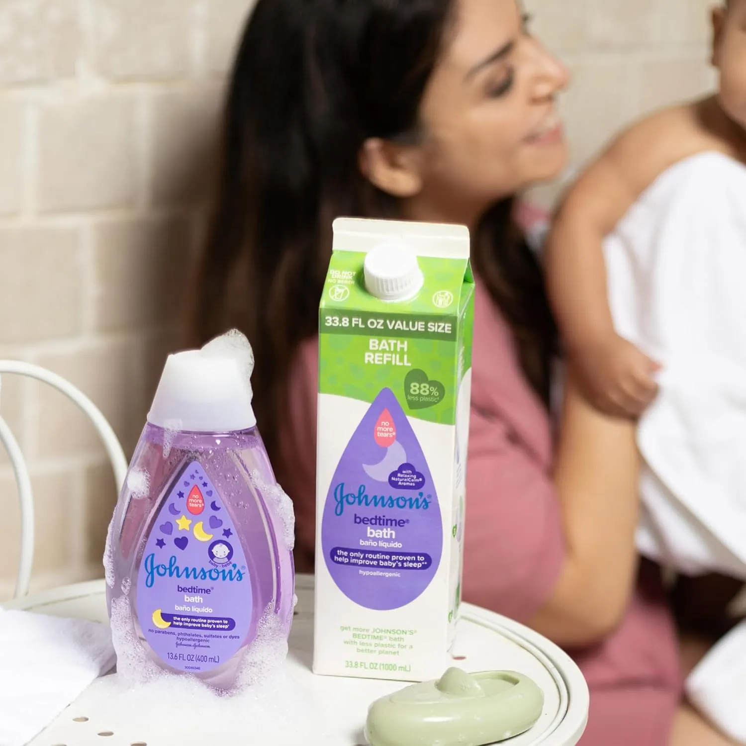Johnson's Bedtime Bath with Relaxing & Soothing NaturalCalm Aromas, Hypoallergenic, Gentle & Tear-Free Nighttime Bubble Bath for Babies & Kids, Value Size Refill, 33.8 fl. Oz