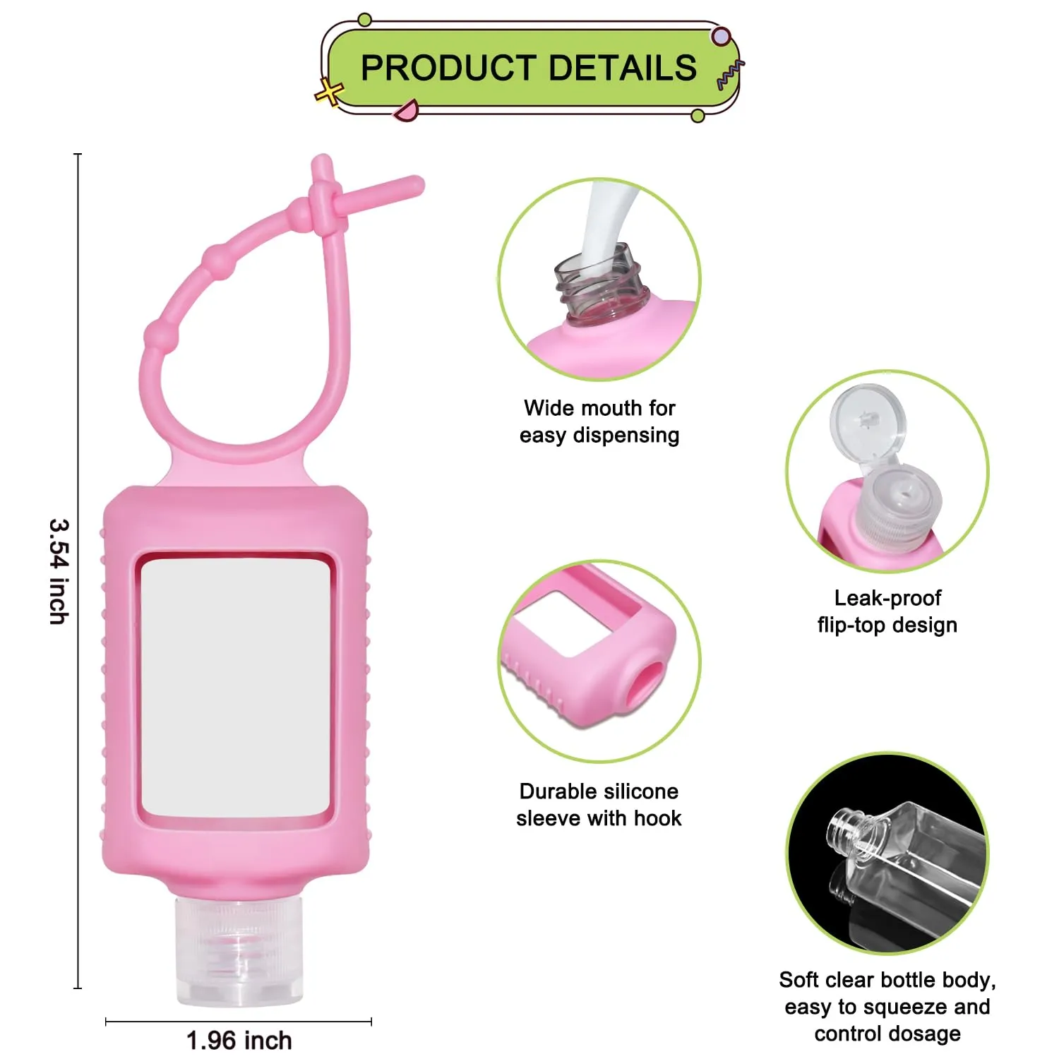 JRINYE 8 Pack Travel Size Bottles with Silicone Keychain Empty Hand Sanitizer Holder Refillable Squeeze Containers Leakproof Flip Cap Plastic Bottles Travel Essentials for Backpack (60ml / 2oz)