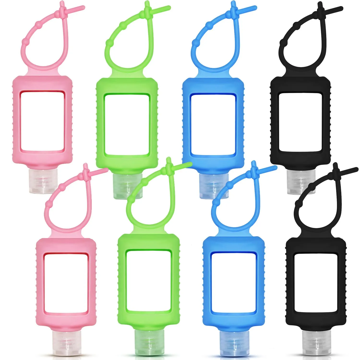 JRINYE 8 Pack Travel Size Bottles with Silicone Keychain Empty Hand Sanitizer Holder Refillable Squeeze Containers Leakproof Flip Cap Plastic Bottles Travel Essentials for Backpack (60ml / 2oz)
