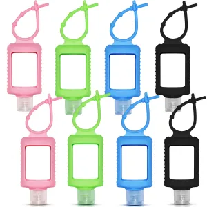 JRINYE 8 Pack Travel Size Bottles with Silicone Keychain Empty Hand Sanitizer Holder Refillable Squeeze Containers Leakproof Flip Cap Plastic Bottles Travel Essentials for Backpack (60ml / 2oz)