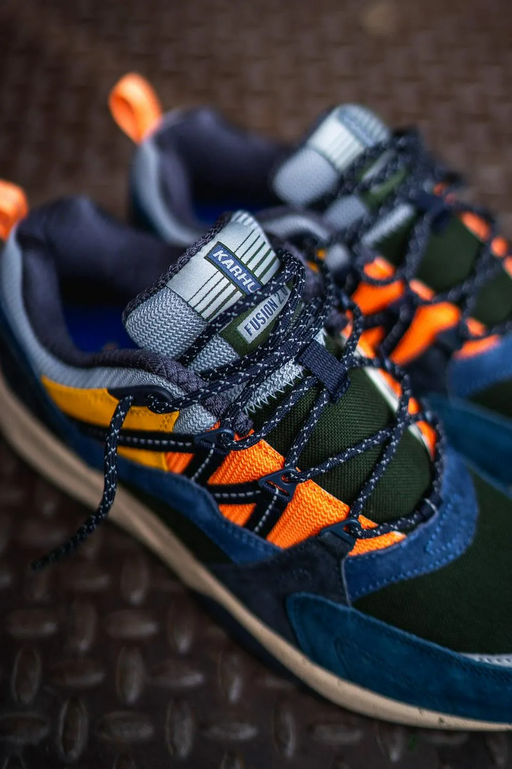 Karhu Fusion 2.0 True Navy Night Sky Blue Olive Green Orange White Shoe Sneaker